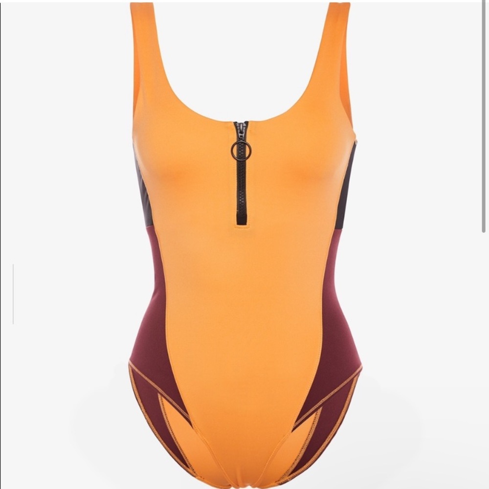 Secndnature mesh paneled zip up bodysuit